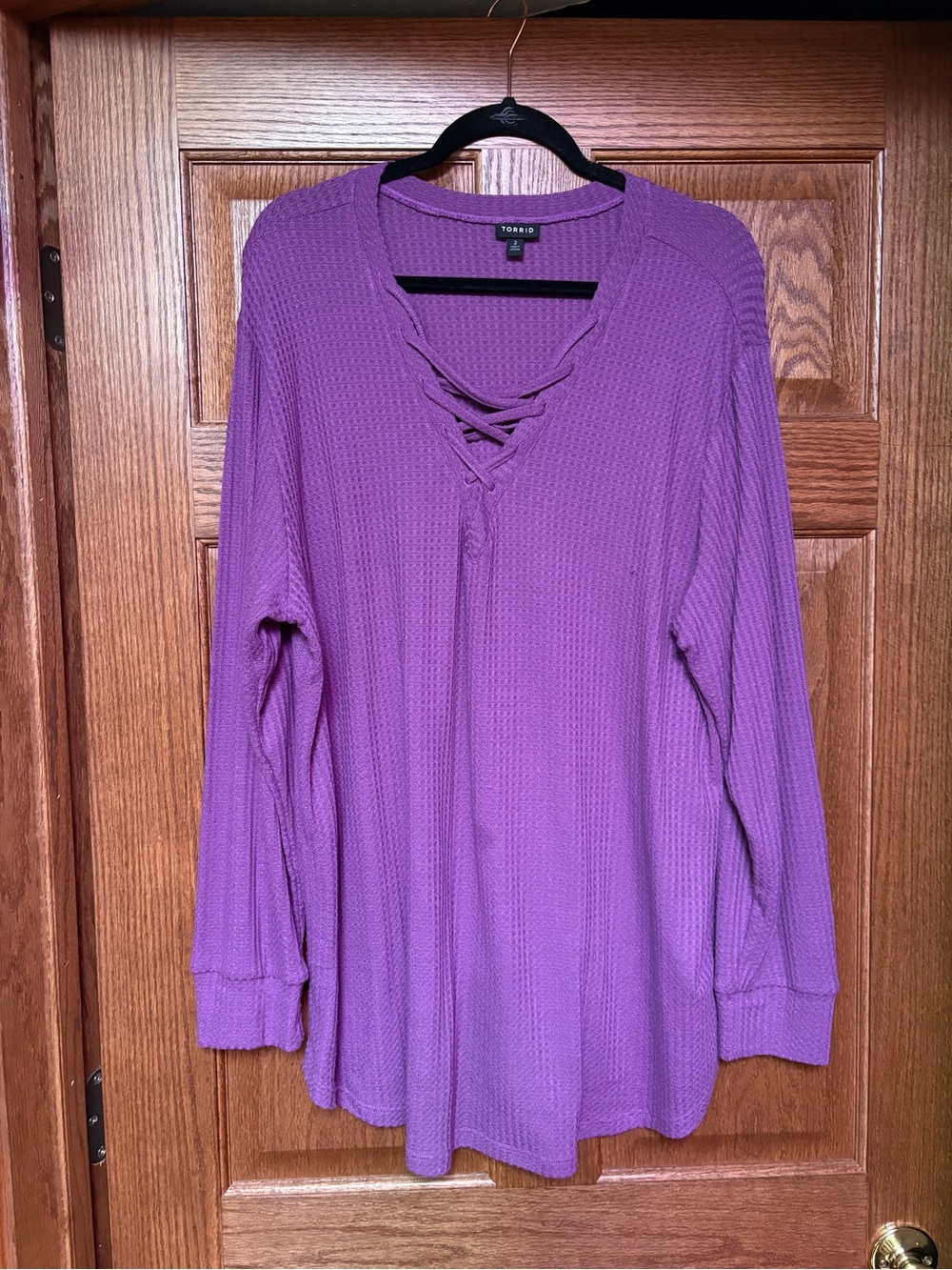 Torrid Purple Lace-Up Waffle Knit Long Sleeve Top Size 2